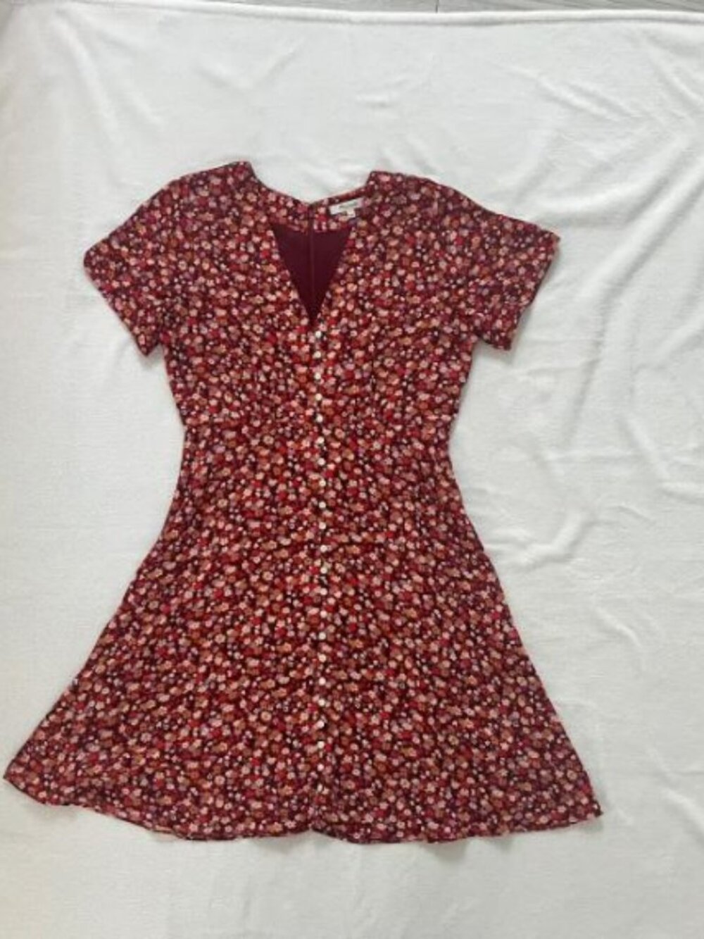 Madewell V-Neck Button-Front Mini Dress in Spring Prairie White Buttons Size US2